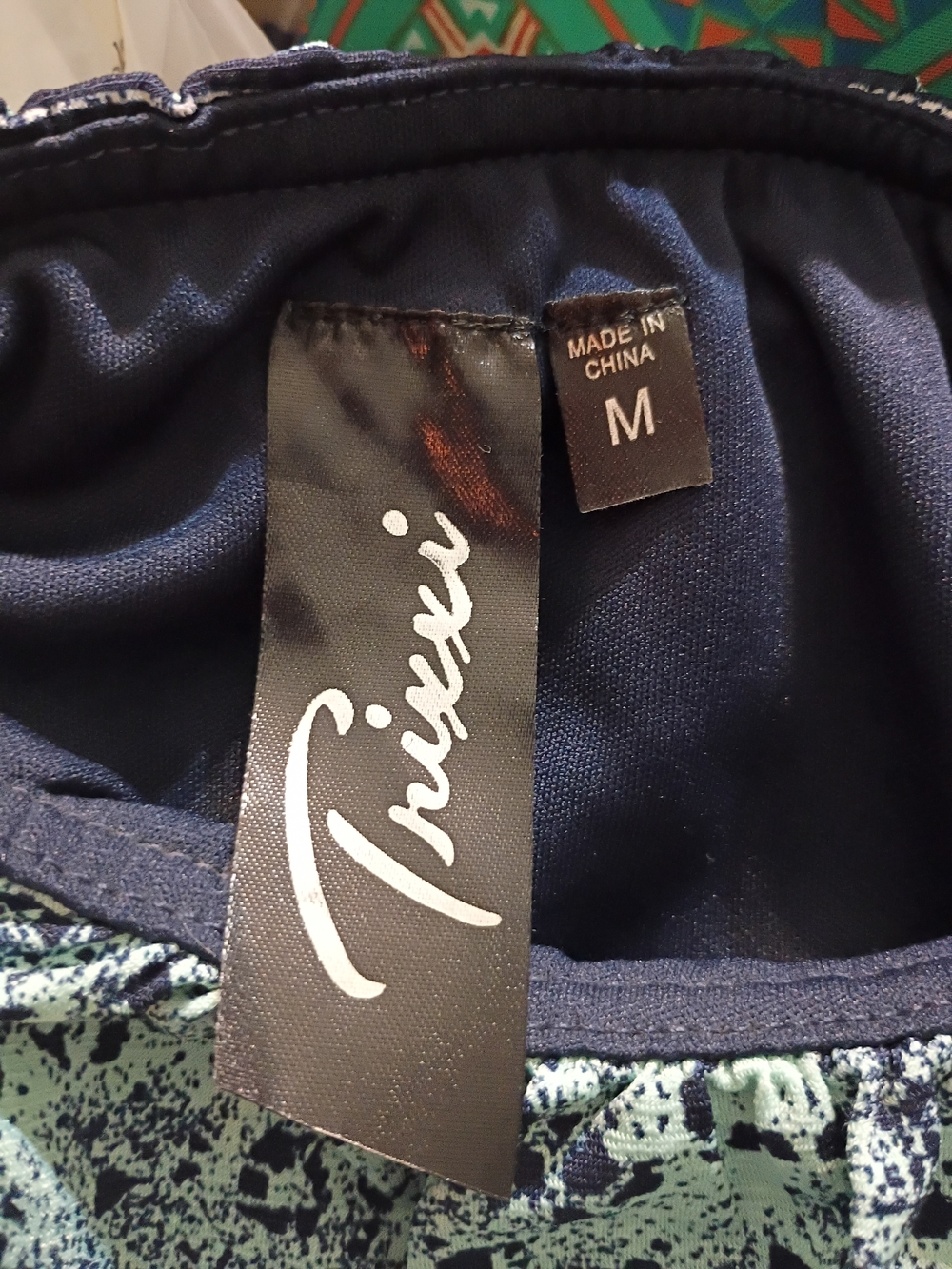 Trixxi Strapless Navy and Aqua Patterned Maxi Dress - Picture 6 of 6